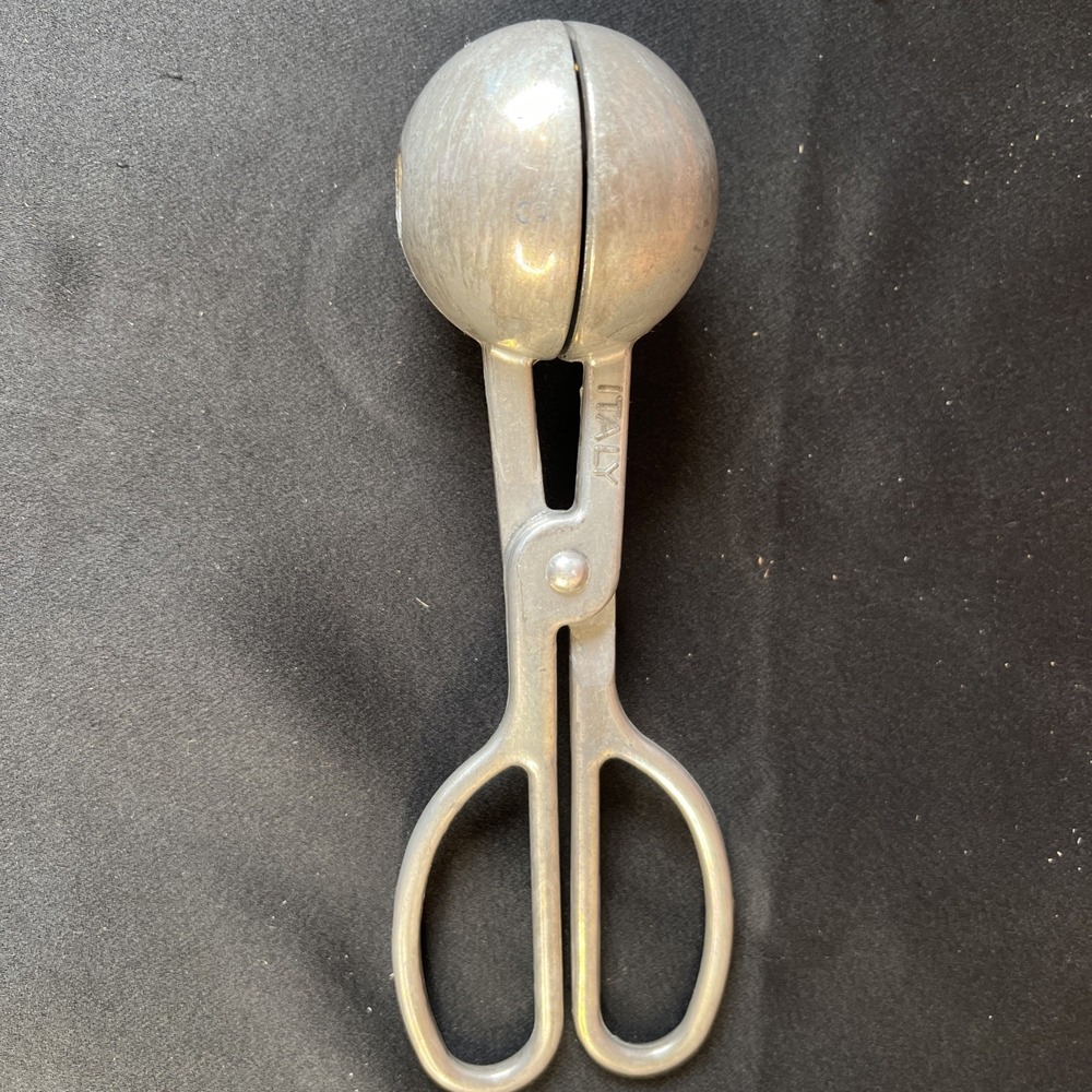 Vintage Aluminum 2" Meatball Maker Scoop- Italy - melon - scissors